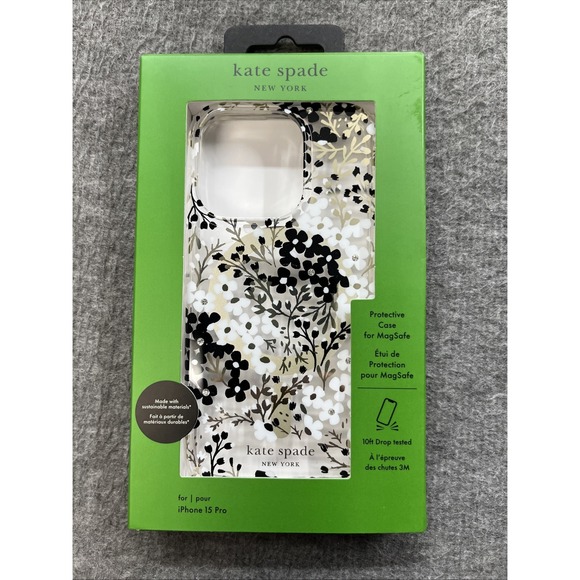 New Kate Spade‎ Protective Case Magsafe For iPhone 15 Pro 10ft Drop FLORAL GOLD - Picture 1 of 3